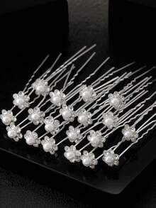 20/10 Pcs Set Fashion Wedding Bride Faux Pearl Flower Crystal Rhinestone Hair Clip Bridesmaid Headpiece Hairpin Bridal Hair Fork Hair Comb - Silver - View 1