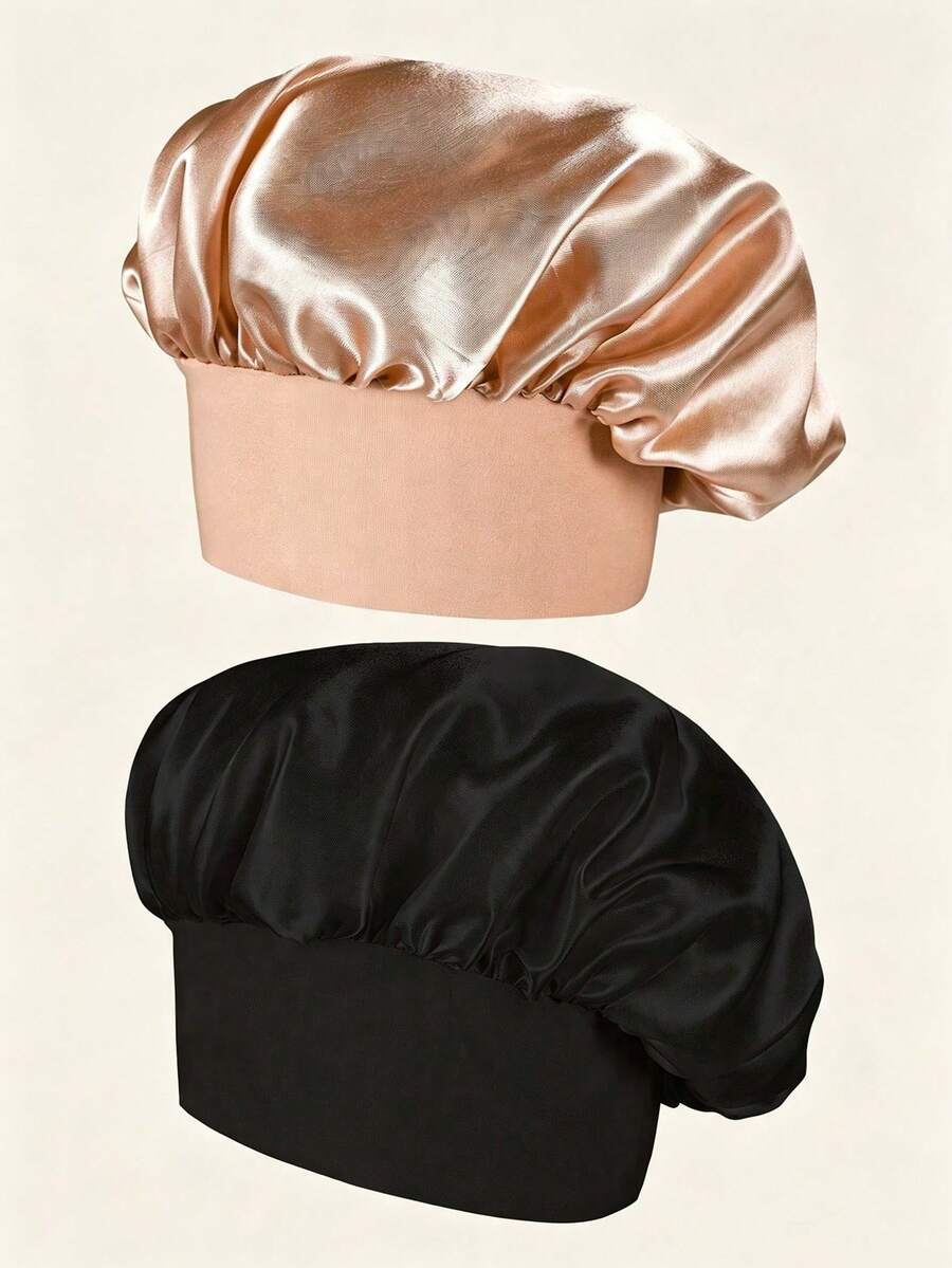 2pcs/Set Silk Sleep Cap, Women's Double Layer Satin Lining, Soft Elastic Band, Suitable For Curly Hair Sleep, Vacation, Holiday