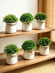 6/4/3pcs Realistic Artificial Potted Plants, Faux Greenery Plastic Decor, Suitable For Home And Office Decoration, Elegant Potted Artificial Greenery, Applicable For Home, Office, Desktop, No Electricity Required - Potted Plant Combination - View 15