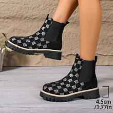 Autumn/Winter New Women's Floral Pattern Thick Sole Slip-On Fashion Outdoor Chelsea Boots - Black - View 7