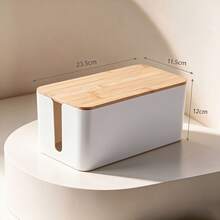 Vertical Textured Cable Management Box With Bamboo Lid, Large Capacity Power Strip Organizer, Multi-Slot Cord Hiding Box, Nordic Minimalist Desktop Cable Organizer For Home, Bedroom And Office - Multiple Styles - View 12