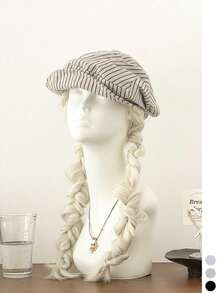 1 buah Baret Linen Bergaris Retro, Topi Newsboy Artistik Tipis untuk Wanita, Model Baru Musim Semi/Panas, Menonjolkan Bentuk Wajah - MultiWarna - View 17