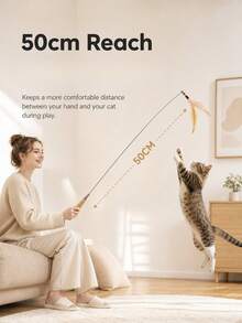 7Alas 4-Piece Interactive Cat Teaser Wand Set With Detachable Bell Feather Replacements, Cat Boxing Glove, 50cm Spring Buffer Wooden Handle, Kitten Indoor Hunting Exercise Toy - Multicolor - View 5