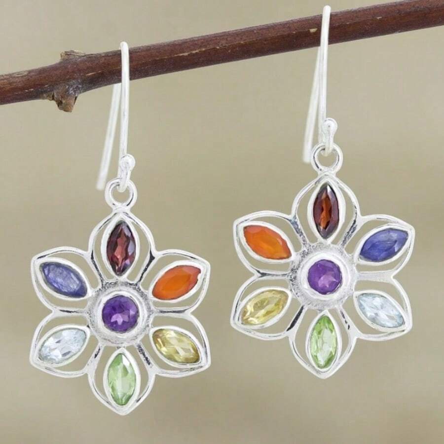 Bohemian Vintage Floral Dangle Earrings, Pendant Jewelry, Versatile Accessory For Festivals, Vacations And Travel - Silver - View 1