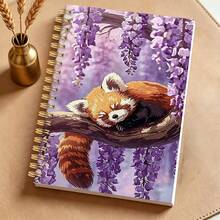 DANPERJI 1pc A5 Cute Animal Spiral Notebook, Dreamy Purple Wisteria Flower & Sleepy Red Panda Illustration, Lovely Artwork Cover, Daily Writing Diary For Students, Study Notes & Sentence Log - Purple - View 6