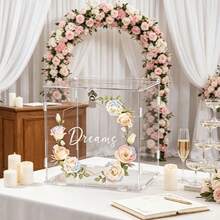 1pc Transparent Lockable Card Box With Window And Text Design, Suitable For Wedding Reception Gift Cards, Bohemian Theme Events, Birthday Parties And Baby Shower Cash Envelope Box - View 4