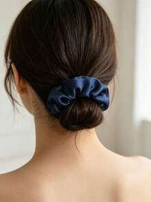 10pcs Women's Solid Color Casual Polyester Satin Hair Scrunchies - Navy Blue - View 4