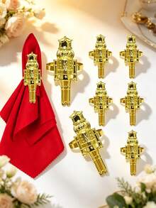 12pcs/6PCS/3PCS Christmas Nutcracker Soldier Napkin Rings, Full Set Of 3 Metal Nutcracker Napkin Buckles, Christmas Table Napkin Ring Decoration Set With Painted Rhinestone Accents, Holiday Party Table Napkin Cloth Ring, Home Decor, Christmas Restaurant Table Setting Decoration, Hotel Tabletop Decoration Supplies - Multicolor - View 9