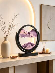 Dynamic 3D Quicksand Art Decorative Round Glass Mountain Landscape Desktop Ornament, Each Gentle Rotation Of The Frame Reveals A New 3D Sand Pattern, Rotating Stand Supports Free Angle Adjustment, Flip Timer Sand Painting, Suitable For Home Decor, Art Collection, Housewarming Gift, Office Desk Decoration, Birthday And All Holiday Creative Gifts - Black - View 5