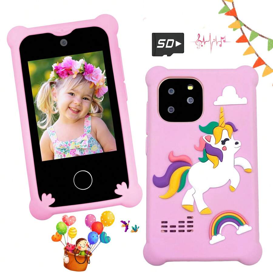 Kids Smart Phone, Wonderful Present For Little Ones Aged 3‑10, Portable Toy Cell Phone For Family Outings And Daily Entertainment, Complimentary SD Memory Card Included.