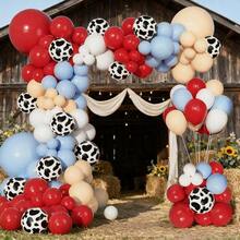 115pcs Farm Theme Balloon Garland Arch Set, Red, Blue, White Latex Balloons, Suitable For Wedding, Harvest Party, Barn Yard, Country Western Cowboy Birthday Party Supplies Decoration - Multicolor - View 13