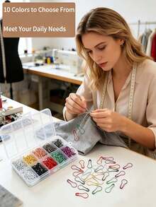 309/9pcs Gourd Shaped Pin Set, 300pc Gourd Shaped Pin+9pcs Hand Sewing Needle,Metal Calabash Pins For Clothing Labels Handmade Craft Sewing Tools,Crochet Accessories And Supplies, Suitable For Fabrics, Clothing Labels, DIY Handicrafts, - Multicolor - View 2
