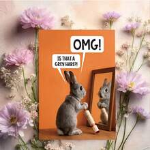 1/3sets Bright Orange Background Cartoon Rabbit Mirror Joke Birthday Cards,"OMG Is That A Grey Hare"Cute Grey Bunny Holding Party Cracker Design,A Wonderful Birthday Gift For Friends, And Colleagues. A Cute Birthday Card, Perfect For Animal Lovers - A - View 5