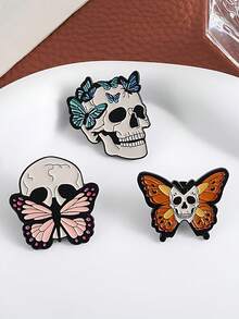 1pc Vintage Dark Skull Butterfly Metal Alloy Halloween Brooch, Women's Daily Backpack Accessory - Multicolor - View 4