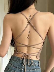 1pc Long Spine Tattoo Sticker, Minimalist Star & Moon Pattern, DIY Temporary Tattoo For Carnival, Beach Party, Holiday Gift, Suitable For Arms, Thighs, Back - Black - View 3