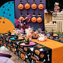 3 Packs/1-Pack Halloween Tablecloth, Disposable Plastic Tablecloth (54"X108") | Halloween Pumpkin Party Table Decorations, Suitable For Indoor And Outdoor Use - Multicolor - View 5