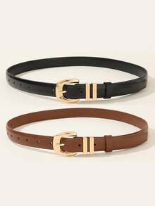 1/2pcs Women's Fashion Buckle Belt Daily Commute Jeans Matching Student PU Leather Belt - A - View 2