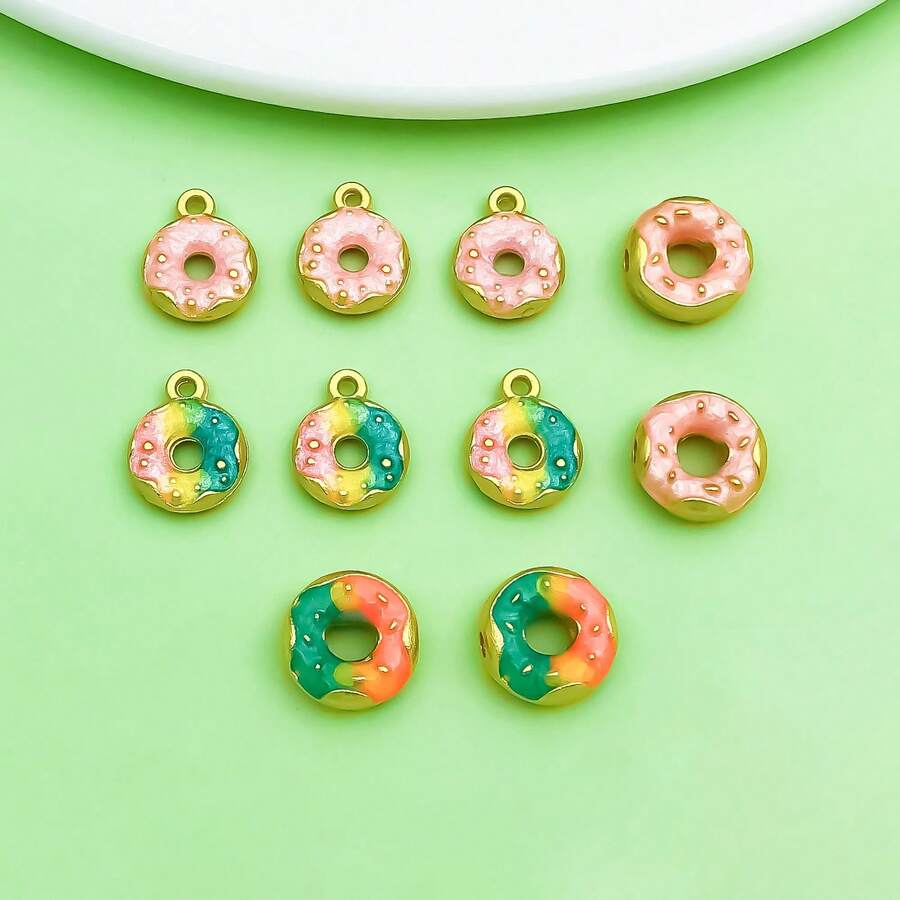 5/10pcs Enamel Donut Double Charms Alloy Doughnut Food Pendant Charms For DIY Bracelet Necklace Earring Cute Dessert Jewelry Making Findings - Multicolor - View 1