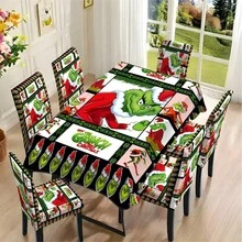 The Grinch The 4pcs Green Monster Themed Christmas Tablecloth And Chair Cover Set; Christmas Decoration, Perfect For Parties And Birthdays, Party Decor Supplies - Multicolor - View 3