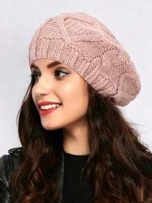 Women Cable Knit Beret Hat, Warm Solid Color Slouchy Beanie, Fall Winter Soft Knitted Cap - Multicolor - View 19