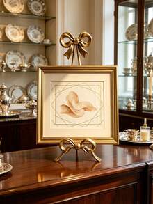Golden Bow‑Shaped Metal Plate Display Stand Elegant Decorative Dish Easel Holder For Picture Photo Frame Book Desktop Cabinet Tabletop Home Ornament Housewarming Gift - Display Stand - View 7