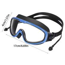 Adult Large Frame Swim Goggles, Unisex High Definition Transparent Lens Swimming Goggles, Integrated Earplug Design, Pool Training Swimming Gear - Blue - View 6