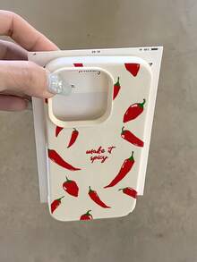1pc White Spicy Red Chili Pepper Personalized Minimalist Anti-Fall Soft TPU Fashion Phone Case Full Coverage Anti-Fouling Protective Shell Compatible With Apple 17 16 15 14 13 12 11 Pro Max Air And Series - Multicolor - View 1