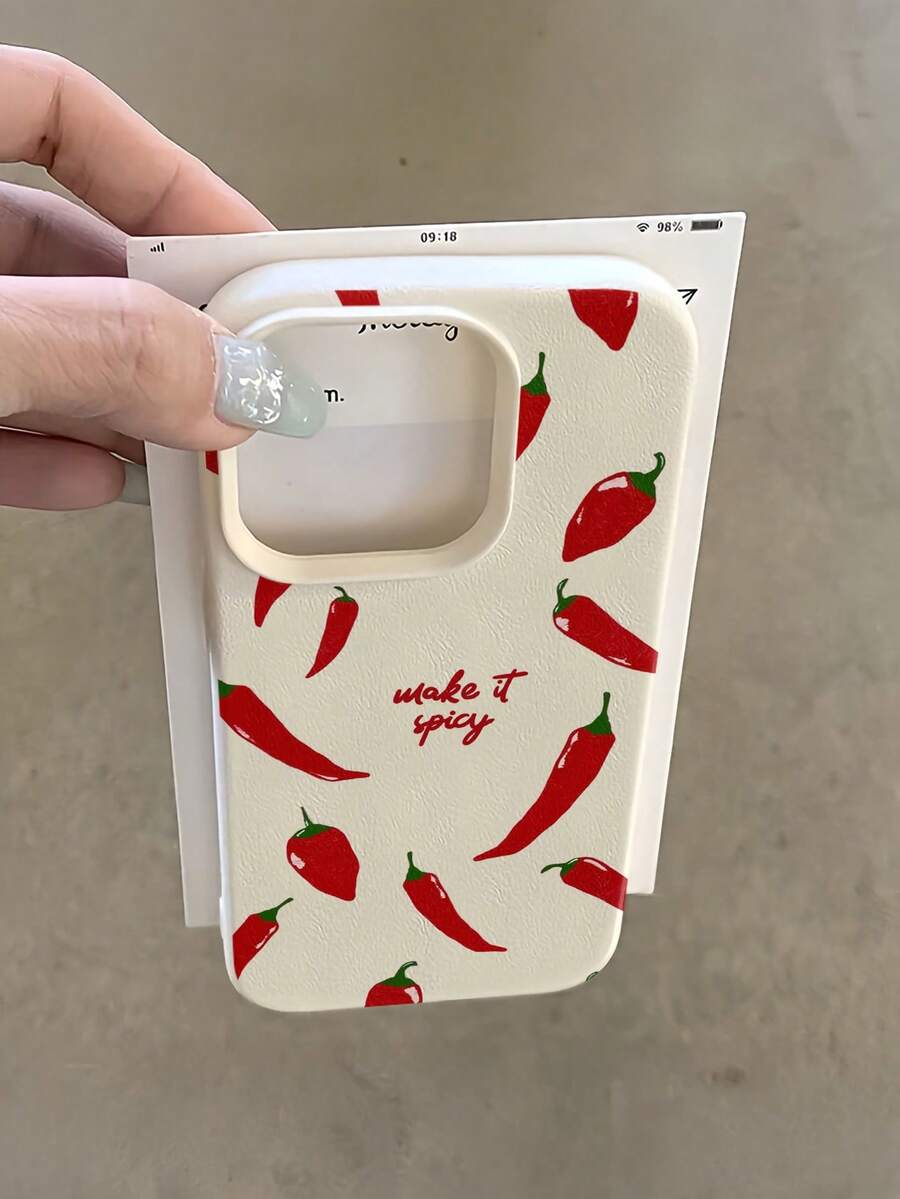 1pc White Spicy Red Chili Pepper Personalized Minimalist Anti-Fall Soft TPU Fashion Phone Case Full Coverage Anti-Fouling Protective Shell Compatible With Apple 17 16 15 14 13 12 11 Pro Max Air And Series - Multicolor - View 1