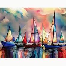 New 5D DIY Diamond Painting Kit - Sailboat, Round Diamond Frameless Mosaic Artwork, Creative Handmade Home Decor, Christmas Gift - View 2