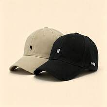 1pc Letter N & 1768 Embroidered Baseball Cap Solid Color Adjustable Soft Brim Casual Sun Hat Unisex Outdoor Sports Cap - Multicolor - View 5