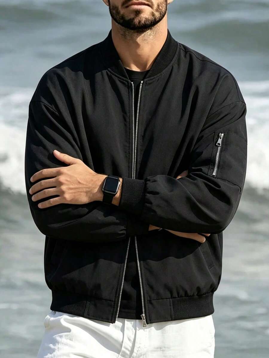Men's Spring/Autumn Lightweight Baseball Jacket, Outdoor Casual Sports Jacket, Men's Top - Black - View 1