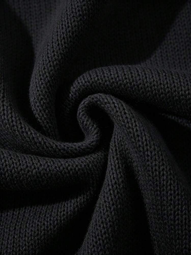 ANDREILEE Spring Autumn Winter Men's Women's Casual Long Sleeve Crew Neck Valentine's Day Lazy Fashion Drop Shoulder Simple Embroidered Heart Pattern Knit Pullover - Black - View 8