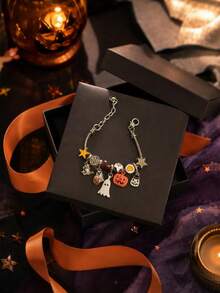 1pc Halloween Demon Pumpkin Ghost Bat Pendant Beaded Bracelet, Suitable For Party, Holiday Gift - Multicolor - View 1