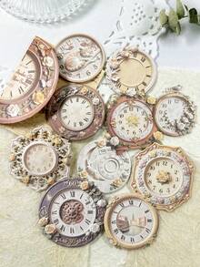 10pcs/Pack Vintage Hard Card Garden Clock Stickers, Scrapbook DIY Collage Decoration Photo Album Scrapbook Stickers - Garden Clock - View 14