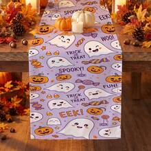 1pc Halloween Pumpkin Ghost Candy Print Table Runner, Suitable For Holiday, Party, Birthday, Dinner, Restaurant Table Decoration, Autumn/Winter Halloween Home Decor - A - View 3