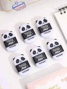 1/2/6/24pcs Panda Mood Eraser With Pencil Sharpener, 2-In-1 Student Back To School Cleaning Tool - Black and White - View 5