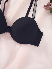 2pcs/Set Multicolor Women's Bra With Bowknot, Shiny Rhinestone Straps, Push-Up Lingerie - Multicolor - View 9