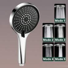 1pc Black/Silver Pressurized Handheld Shower Head, 5 Adjustable Water Spray Modes, Durable Water-Saving Plastic Shower Head, Modern Minimalist Universal Bathroom Accessory, Great Holiday Gift, Hose Not Included - 1 - View 14