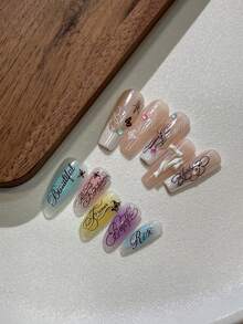 1pc Sliver Alphabet Pattern Nail Stickers - Butterfly Wing Letter Mixed Design Holographic Y2K Style Nail Decals Simple DIY Self-Adhesive Nail Art Decorations For Women Manicure Supplies - Silver - View 5