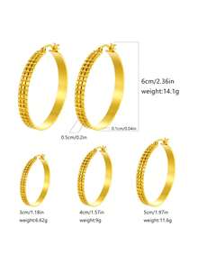 European & American Vintage Style Metal Square Grid Texture Large Hoop Earrings, Gold Versatile Geometric Round Earrings, Exaggerated Spicy Girl Accessory For Party, Vacation, Daily Commute - Gold - View 3