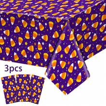 3pcs/1pc Halloween Tablecloth 108x54, Candy Corn Pattern | Disposable Party Tablecloth, Rectangular Waterproof Plastic Tablecloth Decoration, Party Table Protection - Multicolor - View 7
