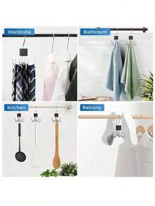 1/2pcs 6-Claw Metal Hooks, 360° Rotating Belt Rack With 6 Hooks, No-Drill Closet Belt Storage Rack, Multi-Function Wardrobe Storage Hooks, Suitable For Belts, Bags, Vests, Bras, Underwear, Scarves, Ties, Applicable For Dorms, Bathrooms, Home And Christmas Decor - Black - View 3