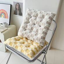 1pc Winter Plush Plaid Seat Cushion, Thickened Non-Slip Chair Pad For Office And Student Chairs, Long-Sitting Cushion - Multicolor - View 3