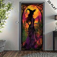Halloween Ghost Door Curtain - Witch, Full Moon, Bat And Pumpkin Pattern _ Durable Polyester Fiber Outdoor_Indoor Decoration - A - View 5