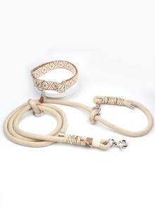 1pc Bohemian Style Dog Collar & Leash Set, Soft Adjustable Collar For Small Medium Large Dogs, Multi-Functional Crossbody Running Leash With D-Ring And Tassel, Anti-Choke Anti-Escape Comfortable Pet Collar & Leash For Outdoor Walking - Multicolor - View 9