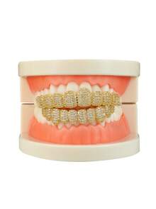 Hip Hop Iced Out Men's Grillz, Fully Micro-Paved Zirconia Detachable Upper & Lower Teeth Grill, Rapper Cosplay Party Teeth Accessory, Halloween Party Gift - Full Diamond Halloween Hip Hop Grills - View 9
