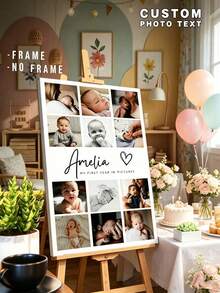 Custom Photo & Text Canvas Print Poster, Customizable Name & Text, Meaningful Personalized Gift, Newborn Gift, Baby Girl Gift, Back To School - Multicolor - View 1