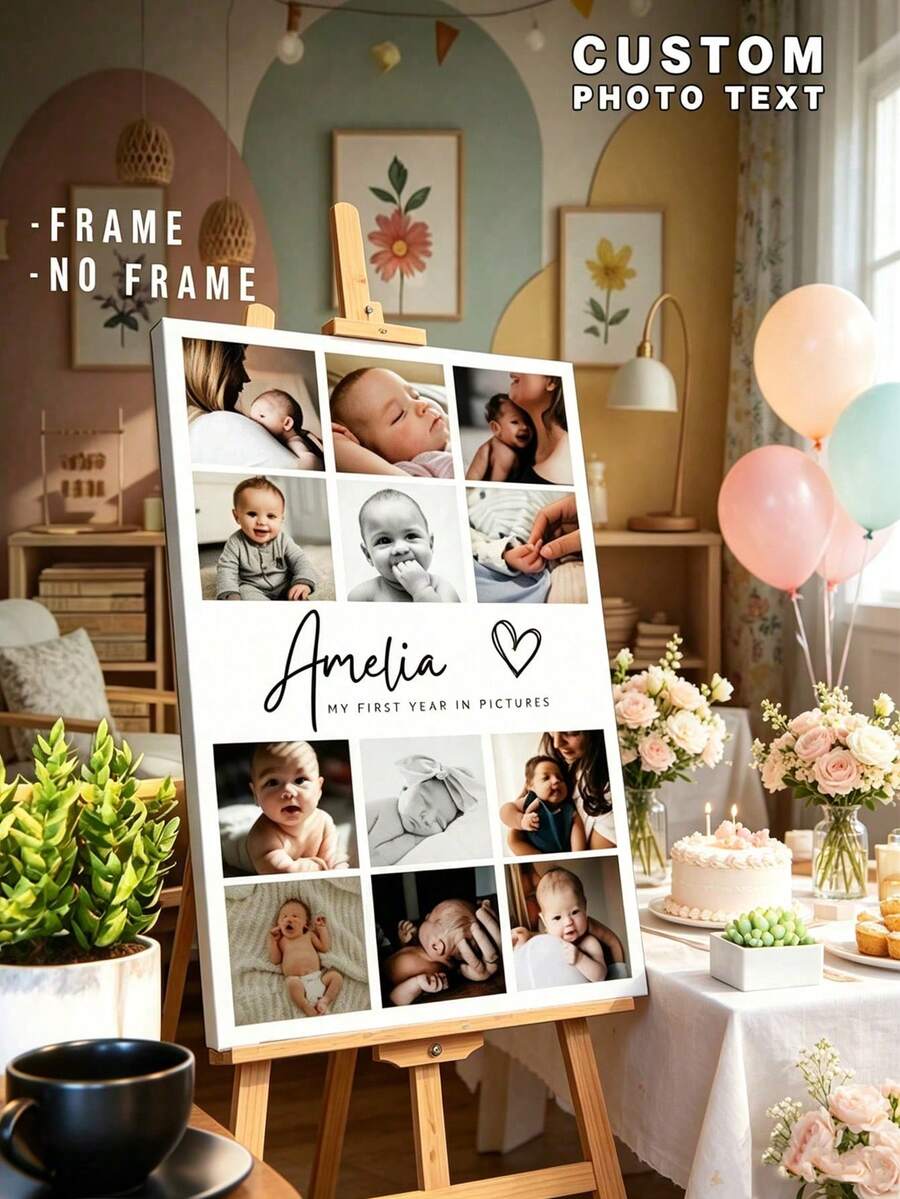 Custom Photo & Text Canvas Print Poster, Customizable Name & Text, Meaningful Personalized Gift, Newborn Gift, Baby Girl Gift, Back To School - Multicolor - View 1
