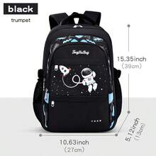 New Student Backpack, Lightweight Double Shoulder Bag For Boys And Girls, Astronaut Design, Large Capacity, Cute College Style - Black - View 13