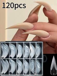 120Pcs Boxed Hawk Claw Curved Stiletto False Nail Forms ,Transparent Full Cover Extreme Curve Nail Tips,Multi‑Sizes ABS Nail Extension Tips For Salon & DIY Nail Art Supplies - Clear - View 11